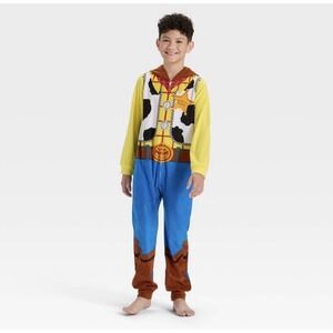 Disney Pixar Toy Story Woody Pajamas Union Suit Sleeper Hooded Child Size M 8/10